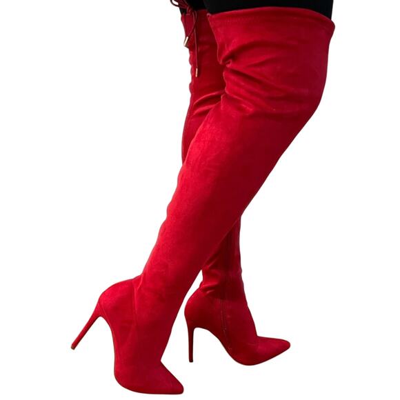 Fashion Nova Gisele8 OTK Boots | Red | 8.5 - Picture 1 of 6